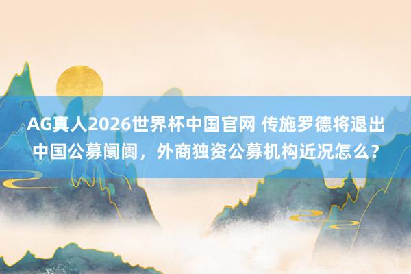AG真人2026世界杯中国官网 传施罗德将退出中国公募阛阓，外商独资公募机构近况怎么？